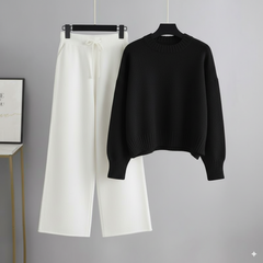 Black Sweatshirt Plain with White Flapper Trouser