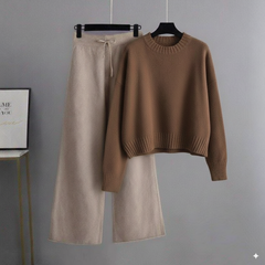 Brown Sweatshirt Plain with Beige Flapper Trouser