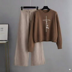 Brown Sweatshirt Faith with Beige Flapper Trouser