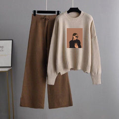 Beige Sweatshirt Coffee Girl with Brown Flapper Trouser