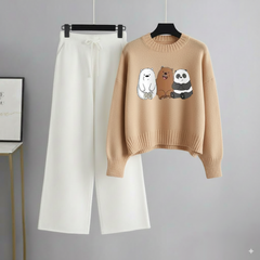 Beige Sweatshirt 3 Bears with White Flapper Trouser
