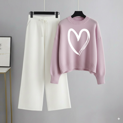 Lilac Sweatshirt Shaded Heart with White Flapper Trouser