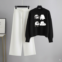 Black Sweatshirt 4 Panda with White Flapper Trouser