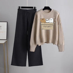 Beige Sweatshirt Free Bear with Black Flapper Trouser