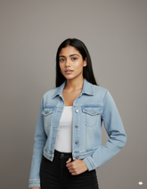 Ice Blue Crop Denim Jacket