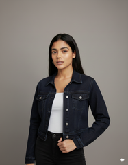 Navy Blue Crop Denim Jacket