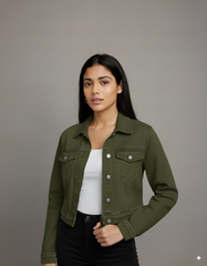Olive Green Crop Denim Jacket