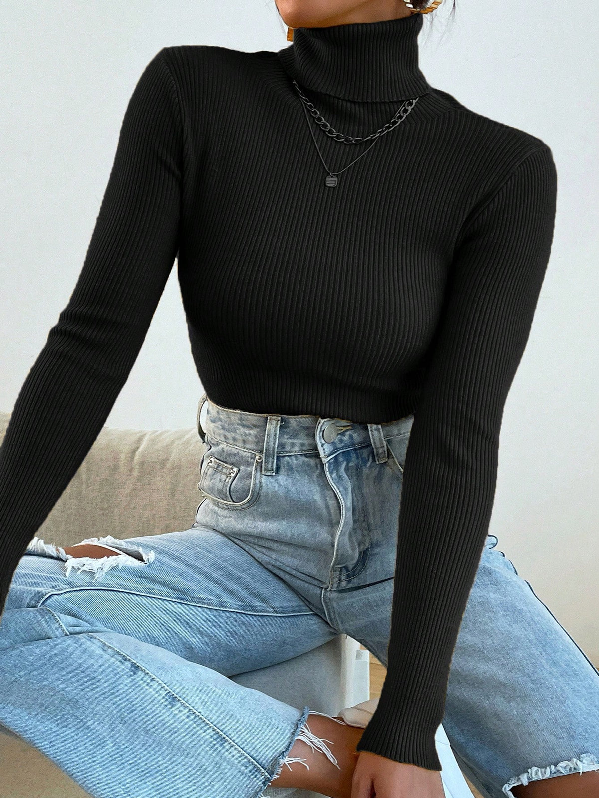 Black Ripped Turtle Neck