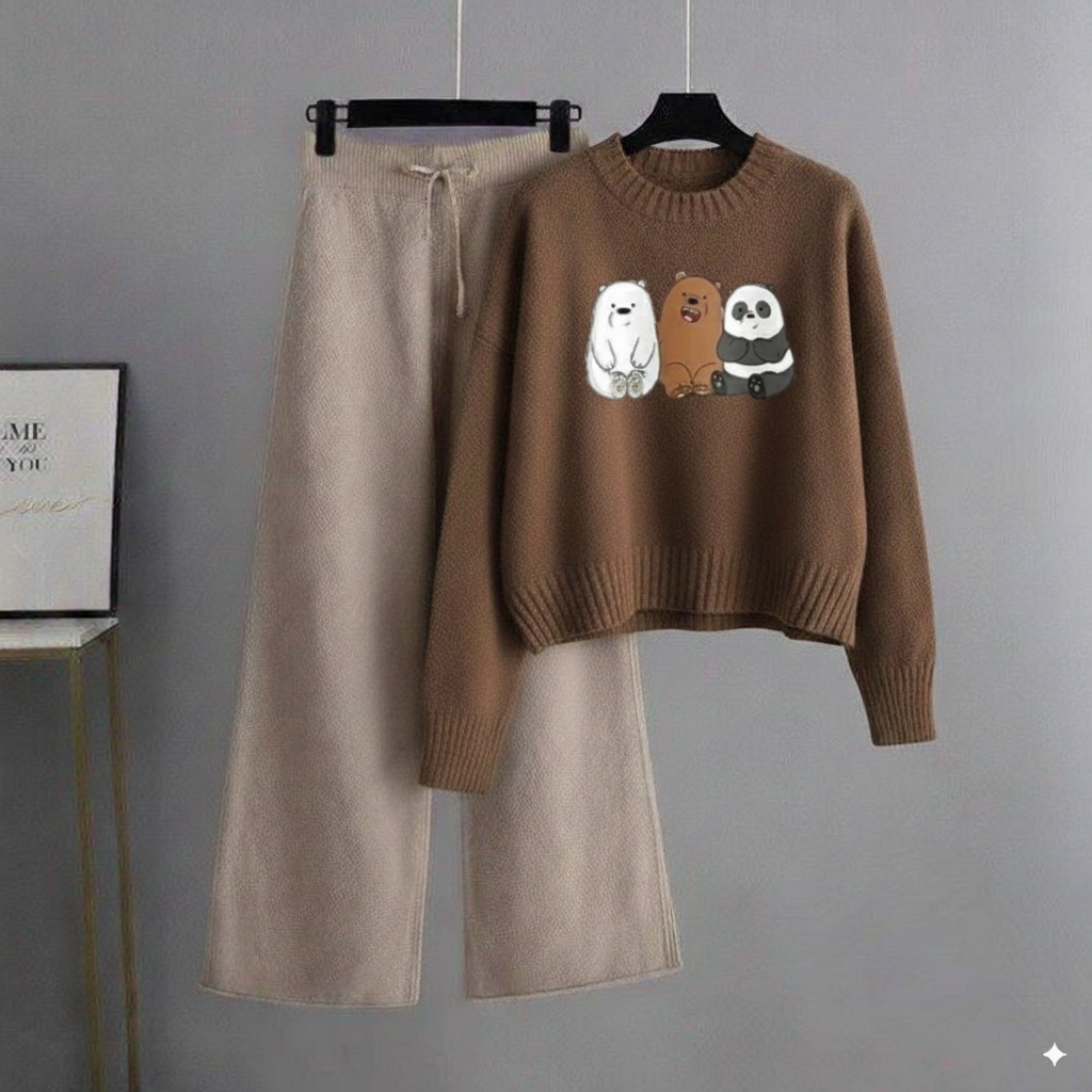 Brown Sweatshirt Three Bears with Beige Flapper Trouser