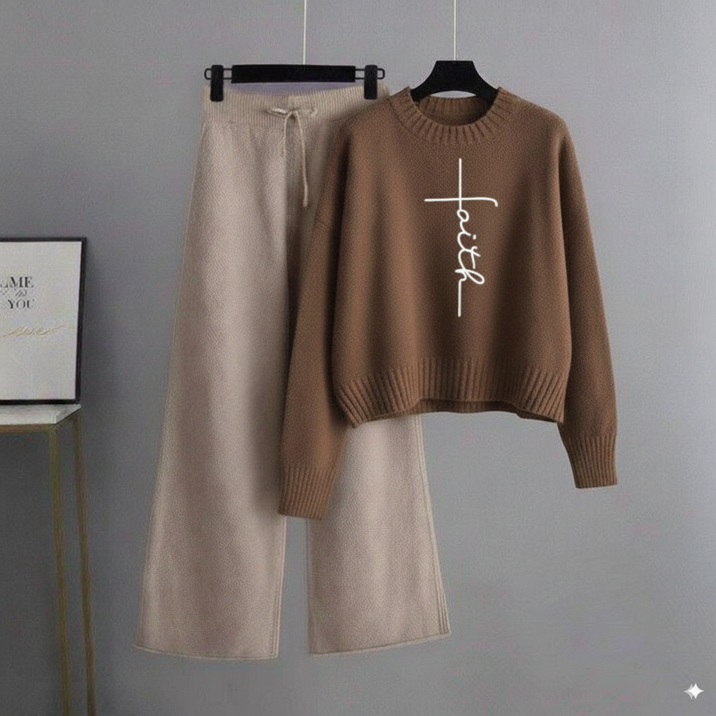 Brown Sweatshirt Faith with Beige Flapper Trouser