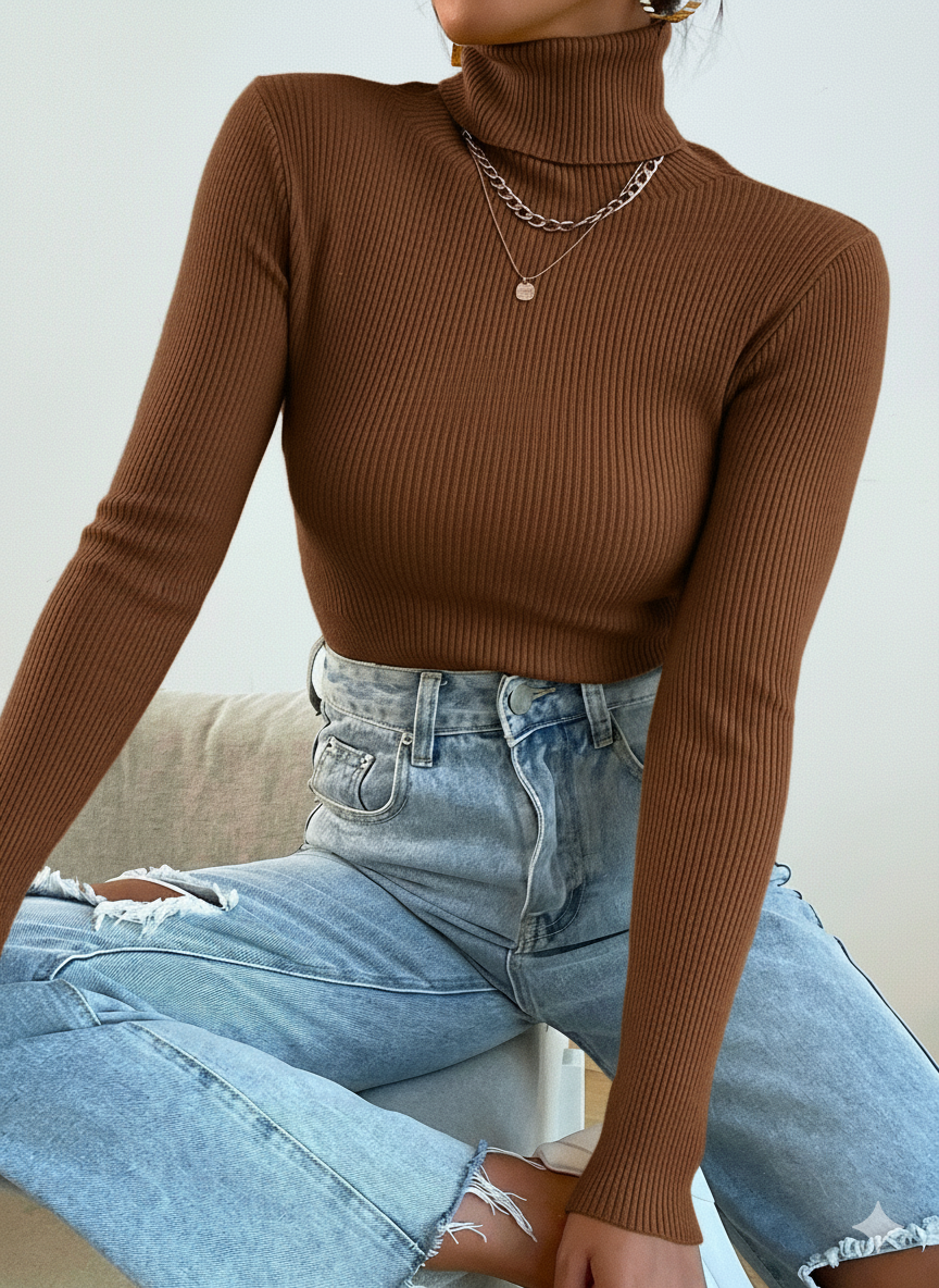 Brown Ripped Turtle Neck