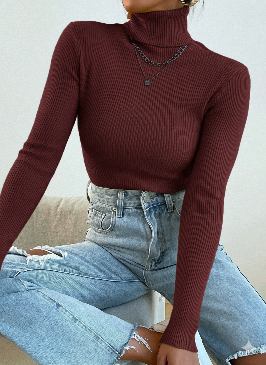 Maroon Ripped Turtle Neck