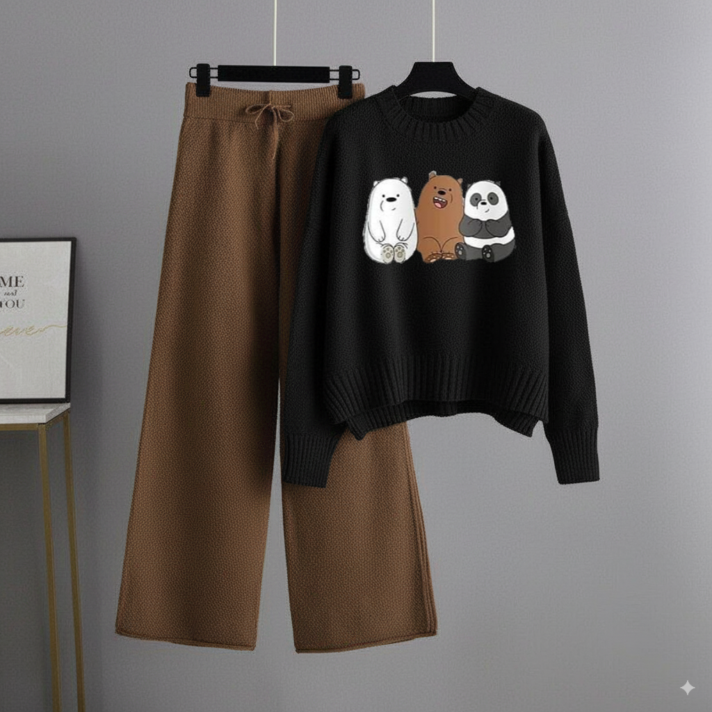 Black Sweatshirt 3 Bears with Brown Flapper Trouser
