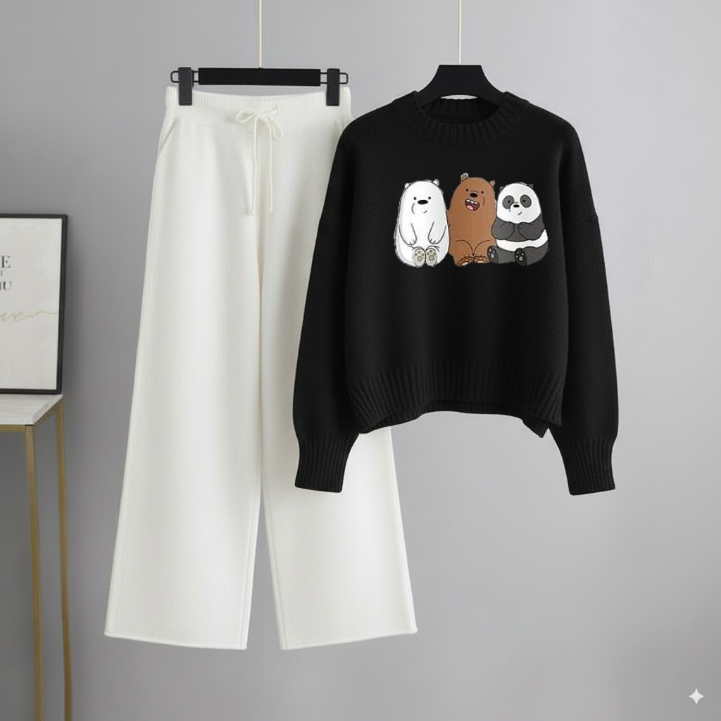 Black Sweatshirt 3 Bears with White Flapper Trouser