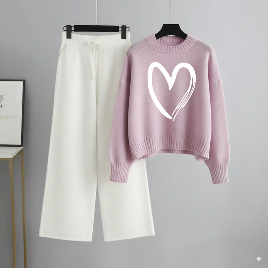 Lilac Sweatshirt Shaded Heart with White Flapper Trouser