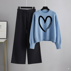 Sky Blue Sweatshirt Shaded Heart with Black Flapper Trouser