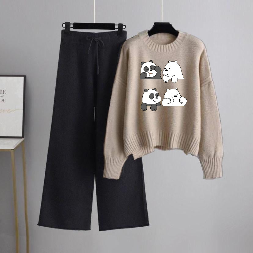 Beige Sweatshirt 4 Panda with Black Flapper Trouser