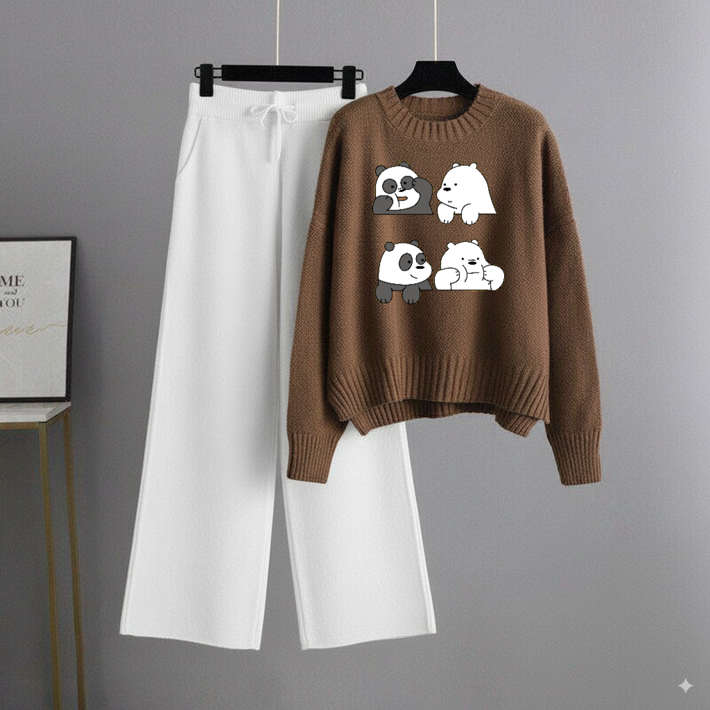Brown Sweatshirt 4 Panda with White Flapper Trouser