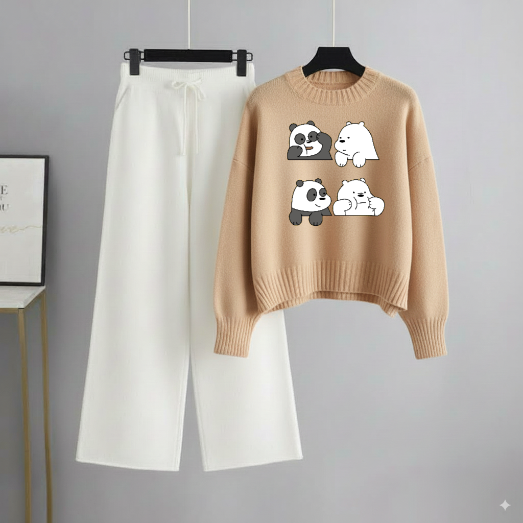 Beige Sweatshirt 4 Panda with White Flapper Trouser