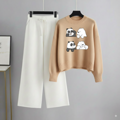 Beige Sweatshirt 4 Panda with White Flapper Trouser
