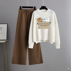 White Sweatshirt Free Bear with Brown Flapper Trouser