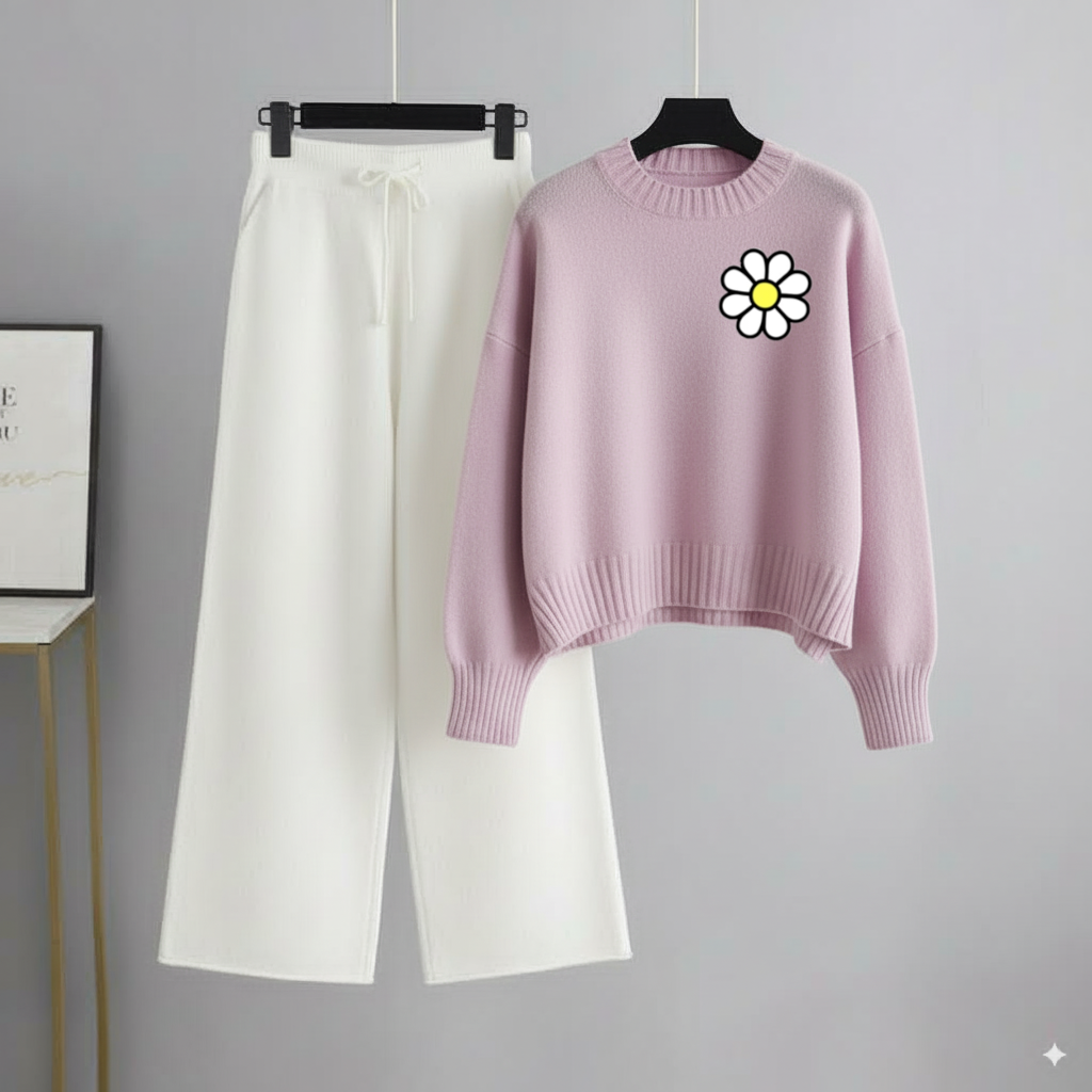 Lilac Sweatshirt Pocket Flower with White Flapper Trouser