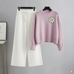 Lilac Sweatshirt Pocket Flower with White Flapper Trouser