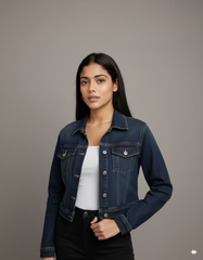 Dark Blue Crop Denim Jacket