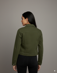 Olive Green Crop Denim Jacket